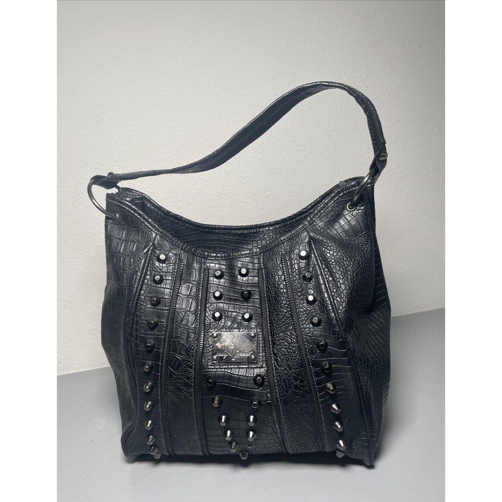 BABY PHAT Rare Y2k Shoulder Bag Black Gunmetal Gray Hardware Studs